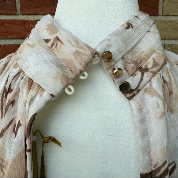 House of Harlow NWT 1960 Long Sleeve Cream Tan Floral Smocked Mini Dress 👗 - Picture 13 of 17